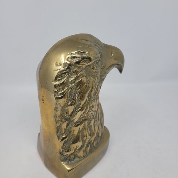 Eagle Head PAIR VTG Bookend or Brass Door Stopper Heavy "MadMen" 1950's Federal - Picture 8 of 13